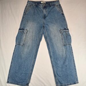 Promod Womens Light Wash Wide Leg Cargo Jeans Blue Denim Size UK 12 EUR 40